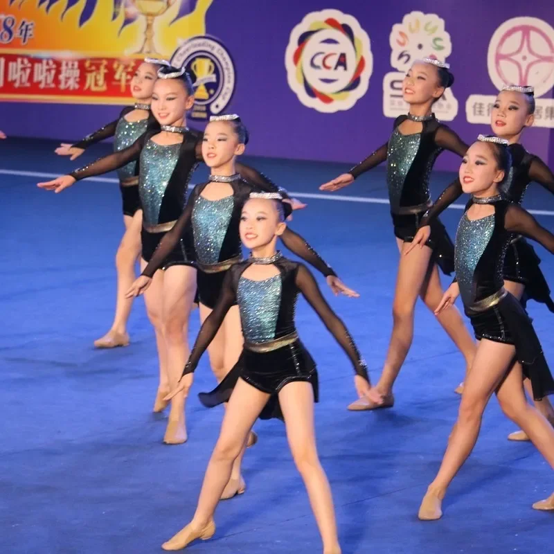 

customized Latin dance dress women girls cheerleading competition costume sports meeting aerobics jazz dance performance costume