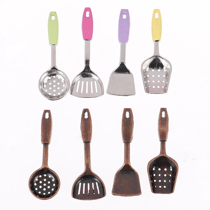 4PCS/set Dollhouse Miniature Accessories Mini Shovel Soup Spoon Storage Holder Kitchen Cooking Tool Utensils For Decoration Toys