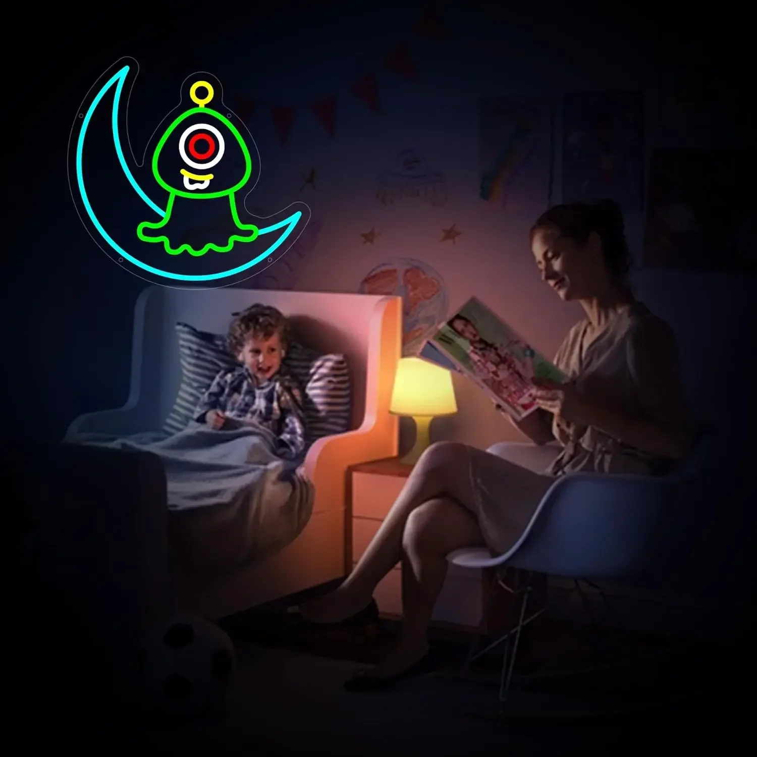 Moon Duck Neon Sign Cute Cartoon LED Wall Art USB Powered Acrylic Glow Lamp Bedroom Decor Novelty Gift Hanging Light