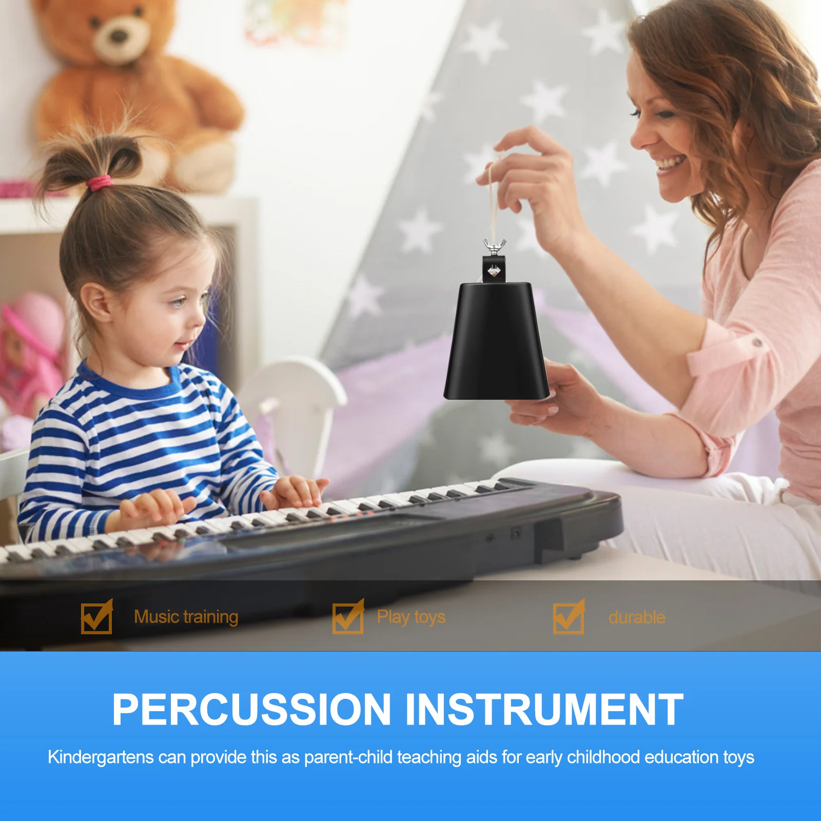 

Musical Cowbell Metal Percussion Instrument Kids Educational Crisp Sound Teaching Aid Noise Maker Drum Accessories