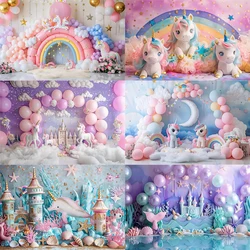 Unicorn Castle Theme Photography Background Dearmy Princess Girl Mermaid Shell Photo Event Decors Child Birthday Cake Props Gift