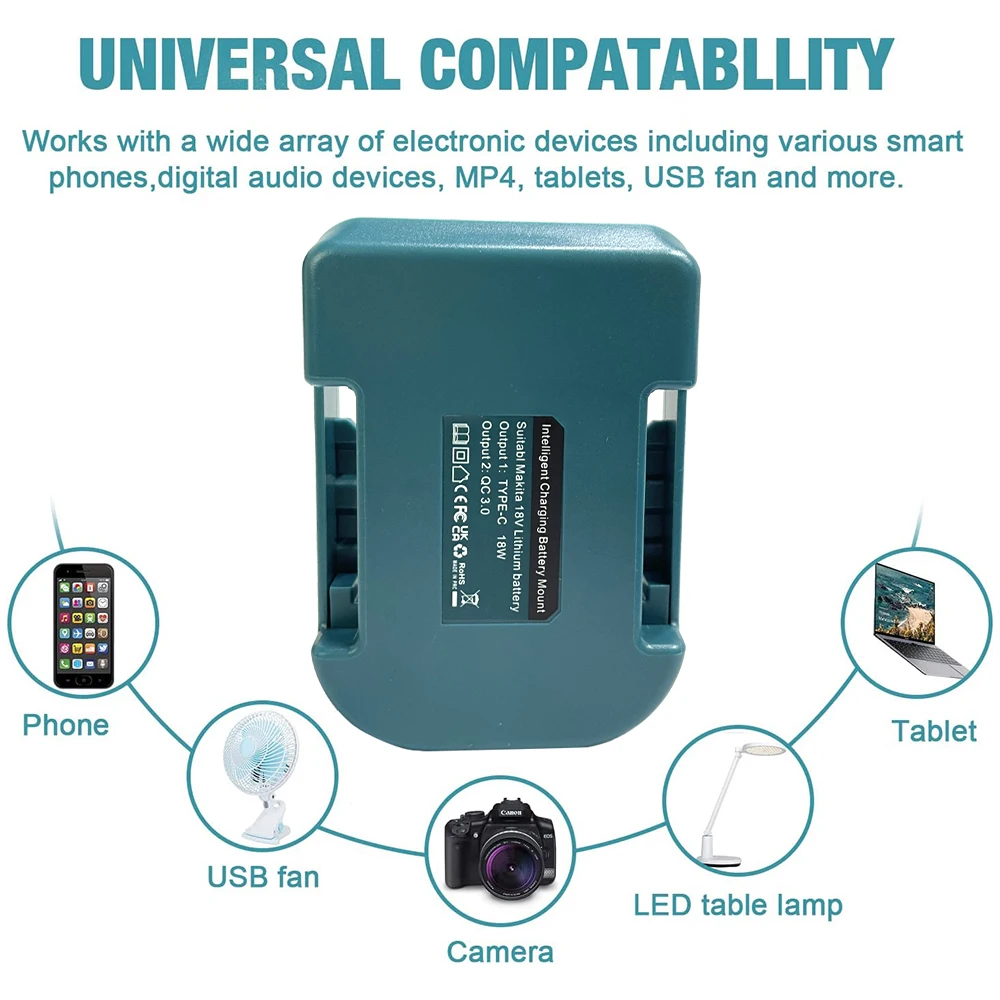 1/2pcs Portable Battery Holder For Makita 18V Li-ion Battery with USB Type-C Fast Charging Battery Adapter BL1830 BL1840 BL1850