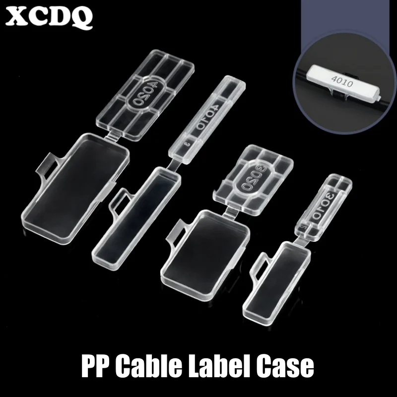 【セール中】100 個ケーブルラベルタグボックス透明プラスチックケーブルタイマーカーワイヤーサインネームホルダーディスプレイ識別シールケース LMC