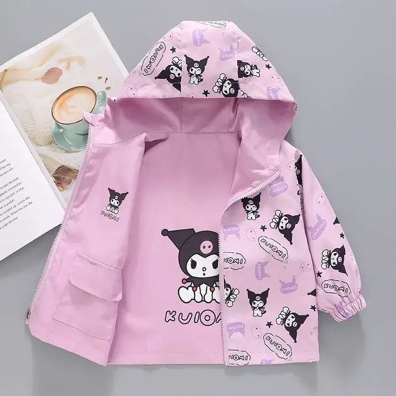 Sweet  Anime Kawaii Kuromi Sanrio Long Sleeve Jacket My Melody Spring Autumn Cute Children Windbreak Coat Clothing Kids Gifts