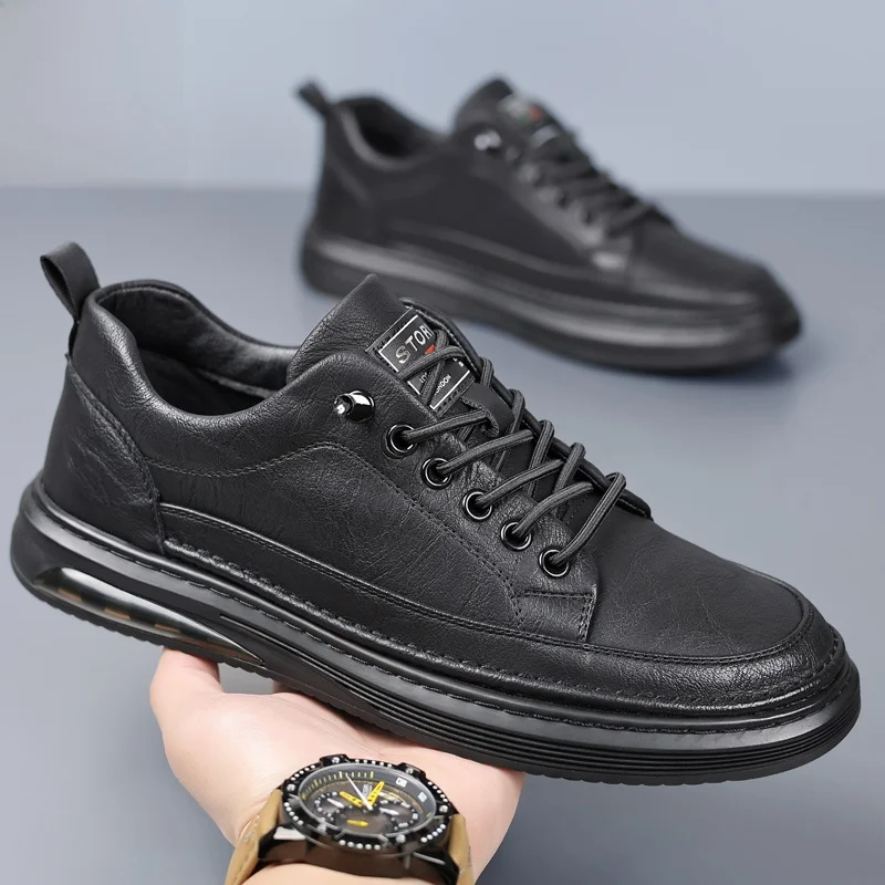 

Men's Casual Shoes 2025 New Autumn Leather Breathable Versatile Trendy Shoes Comfortable All-Season Flat Heel round Toe Rubbe...