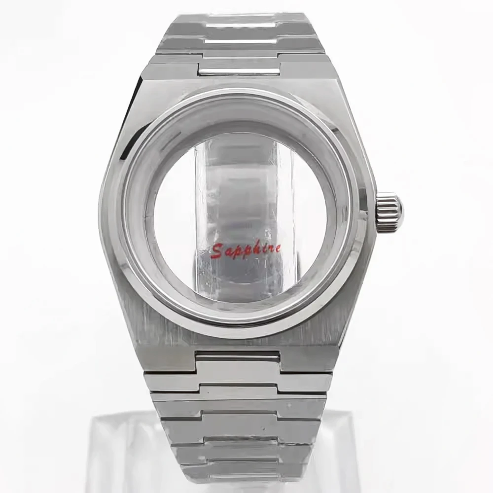 Boîtier en acier inoxydable modifié argent 40mm + verre saphir pour mouvement NH35/36 4R, fond Transparent