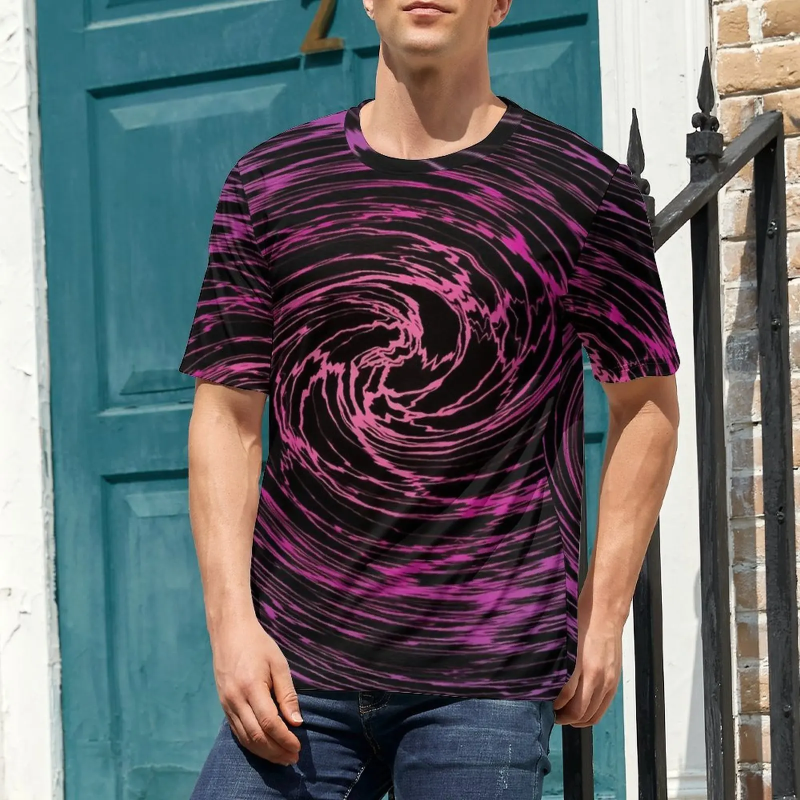 Men Purple Shallow Water T-Shirt Multi-Colored Vortex Fashion T Shirts Short Sleeve Graphic Tshirt Hot Streetwear Oversized Tops