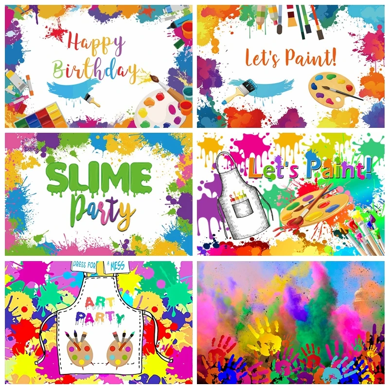 

Let's Paint Party Backdrop for Baby Birthday Party Photography Background Watercolor Colorful Graffiti Art Painting Photo Booth