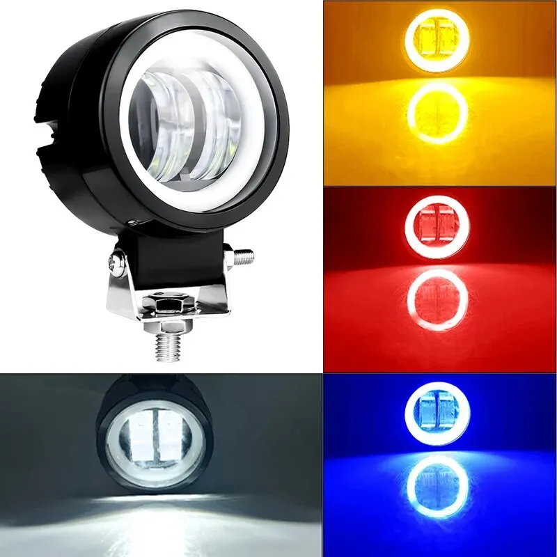

12V 24V Red Blue Yellow Work Light Round Angel Eyes LED Light Bar Portable Spotlights Motorcycle Car Offroad Driving Fog Lamp