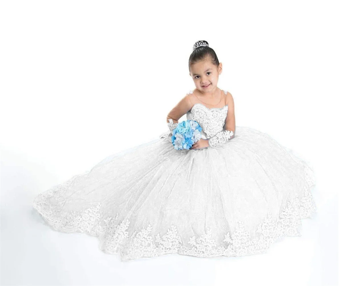

Prom Dresses 2025 White Puffy Long Sleeves Are Suitable For The First Communion Children's Birthday Show Dress