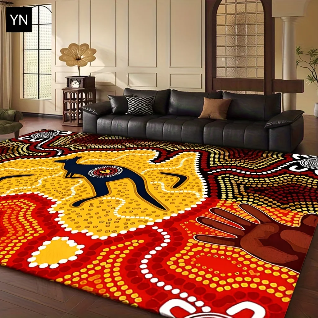 VIKAMA Aboriginal Kangaroo Area Rug Australian Ethnic Hand Dot Art Print Non‑Slip Washable Soft Carpet for Living Room Bedroom