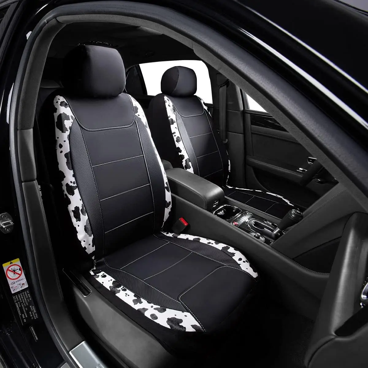 Cow Texture Printing Universal Car Seat Covers PU Leather Carbon Fiber Fit For Most Cars SUVs Trucks Vans Accessories Interior