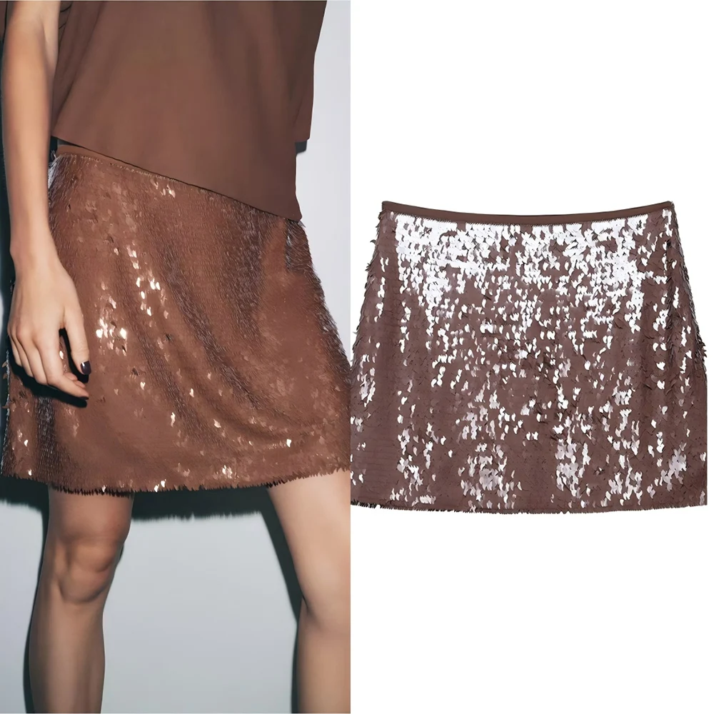 

Women's 2025 new fashion bead decoration sexy slim high waisted mini skirt retro side zipper women's skirt