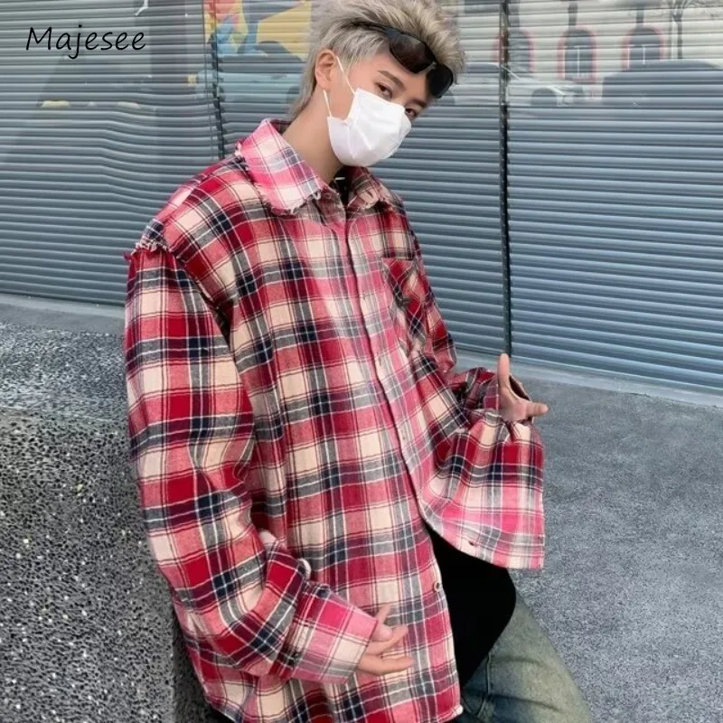 

Plaid Shirts Men American Vintage Trendy All-match High Street Y2k Long Sleeve Tops Couples Teens Streetwear Spring Autumn Ins