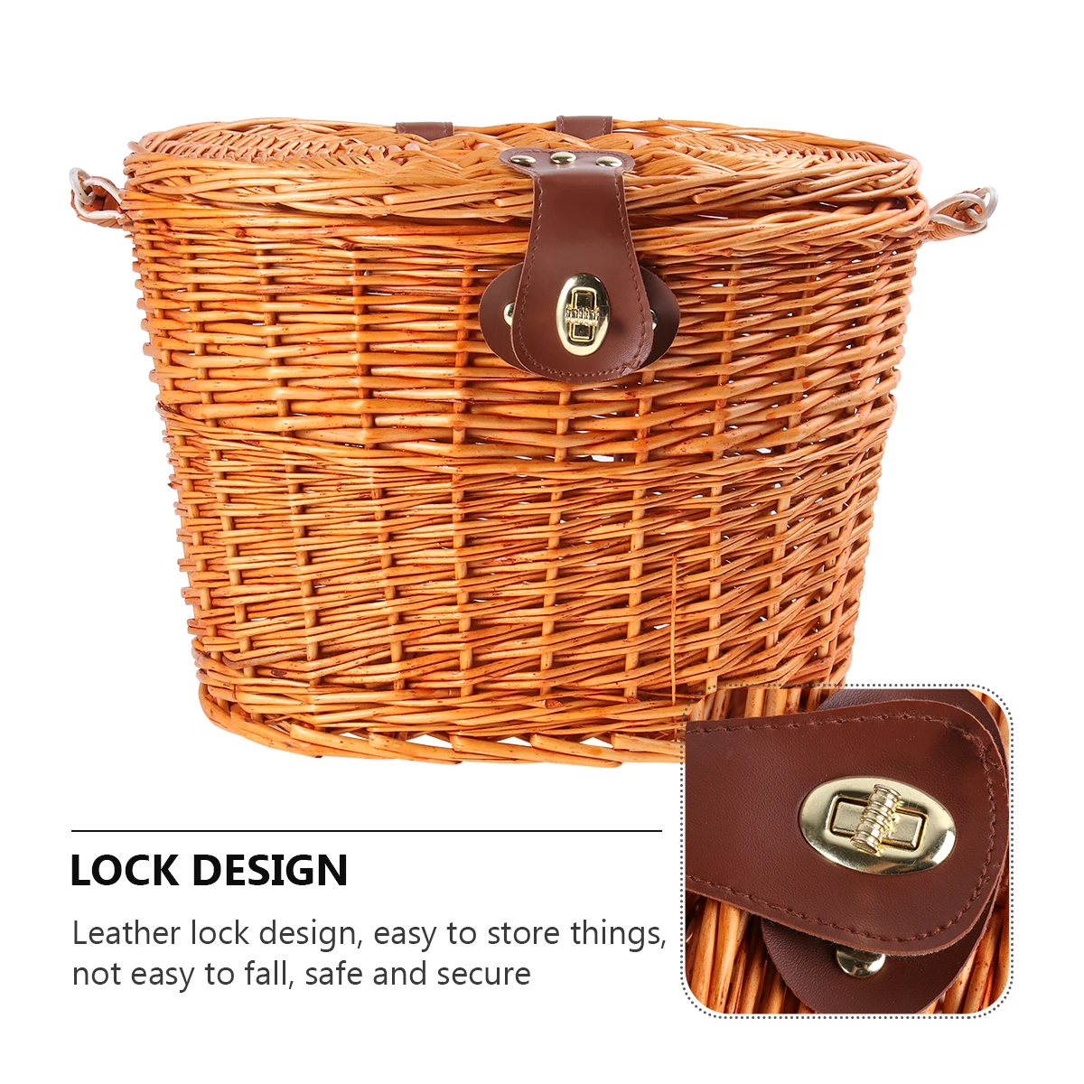 

Removable Bicycle Basket Bike Wicker Baskets for Bicycles Manual Rattan Brown Bamboo