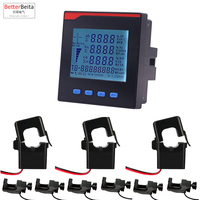 3 phase power meter ampere voltage kwh watt var power factor frequency LCD multifunction meter with ampere clamp sensor CT
