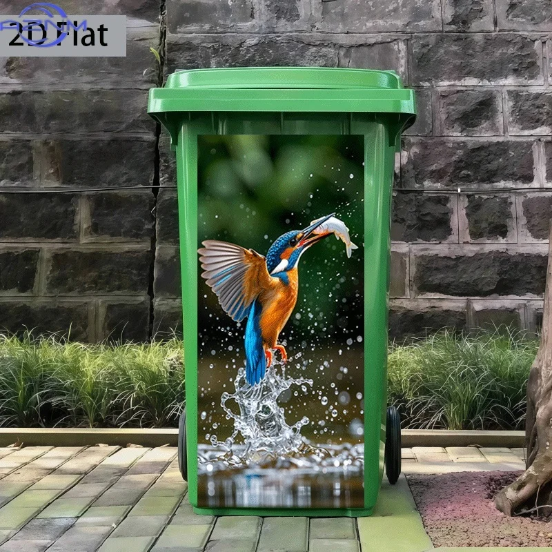 Printing Trash Can Sticker 37×82cm Kingfisher Fishing Moment Themed Design Self-Adhesive Wall Decal Wallpaper for Kitchen Tras