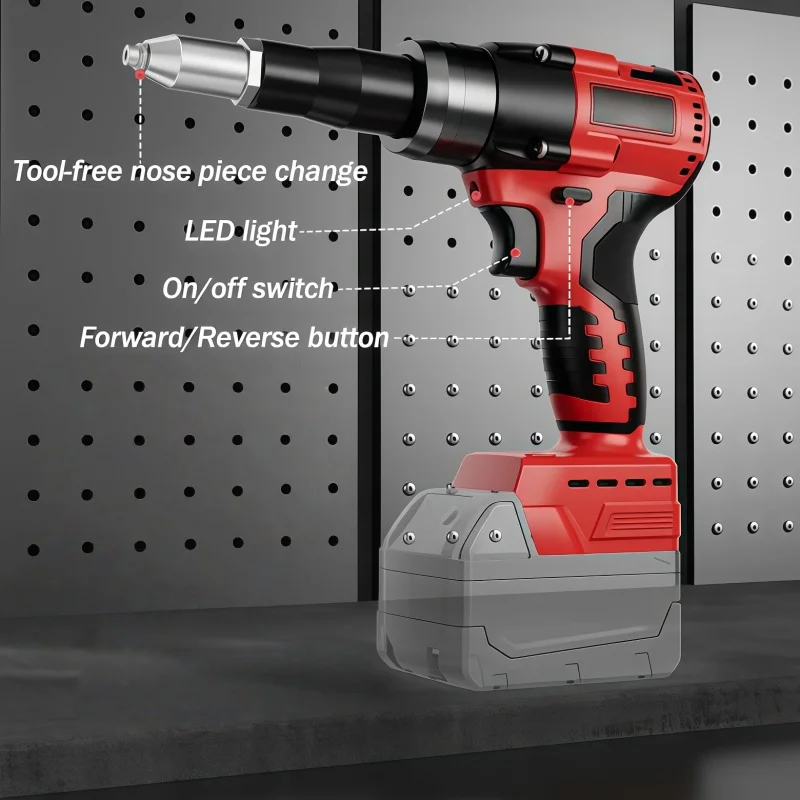 For Milwaukee 18V Battery Wireless Brushless Rivet Gun, 3.2-4.8mm Nut Riveter Automatic Riveting Insertable Power Tool