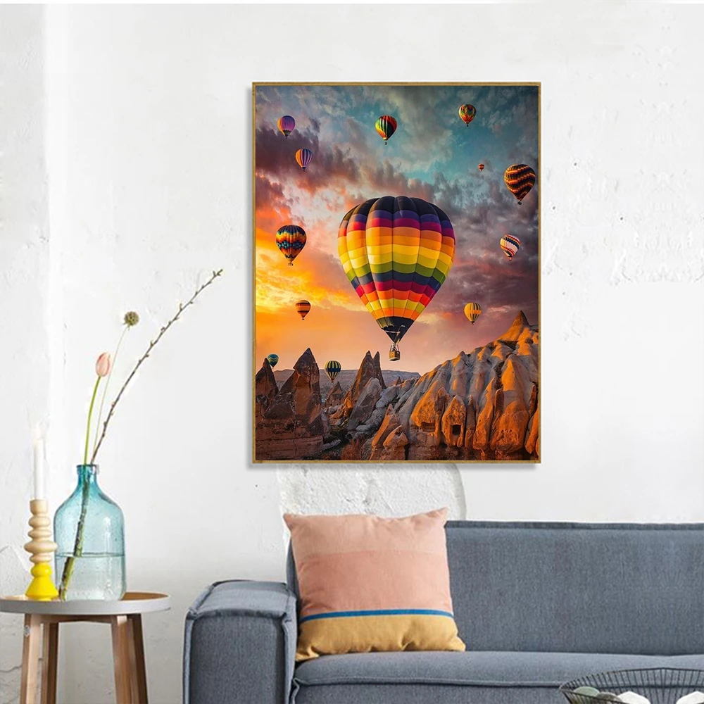 HUACAN Painting By Number Frame Hot Air Balloon Scenery Picture By
