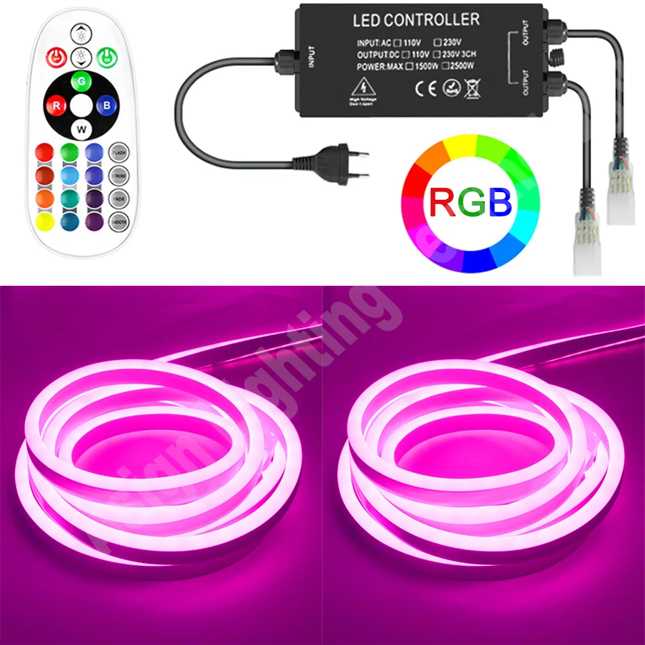 

1m-100m RGB LED Neon Strip 220V 5050 Flexible Tape Neon Light Waterproof IP67 Outdoor LED Strip Ribbon with 2500W Controller