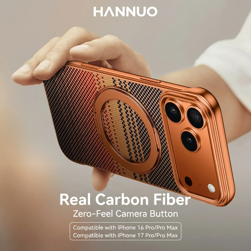 Luxury Carbon Fiber Pattern Bracket For Magsafe Phone Case For iPhone 17 Pro Max 360 Rotating Kickstand Simple Pattern Case