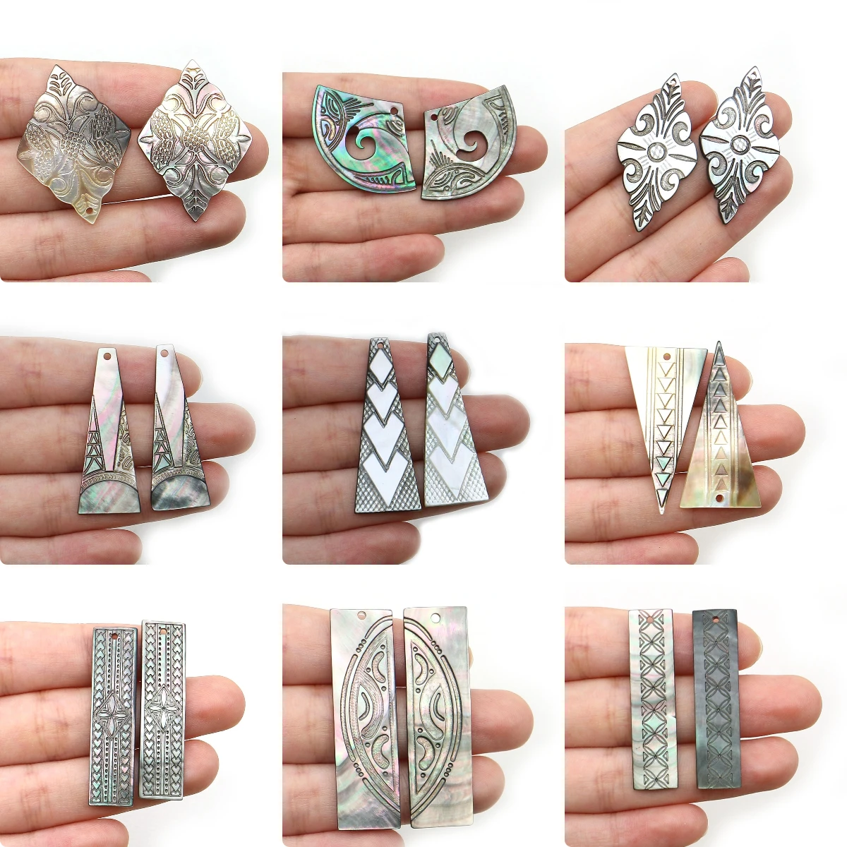 4pcs Black Natural Mother of Pearl Shell Hand Carved Pendant for Jewelry Making DIY Jewelry Findings Mop Shell Charms Accessory