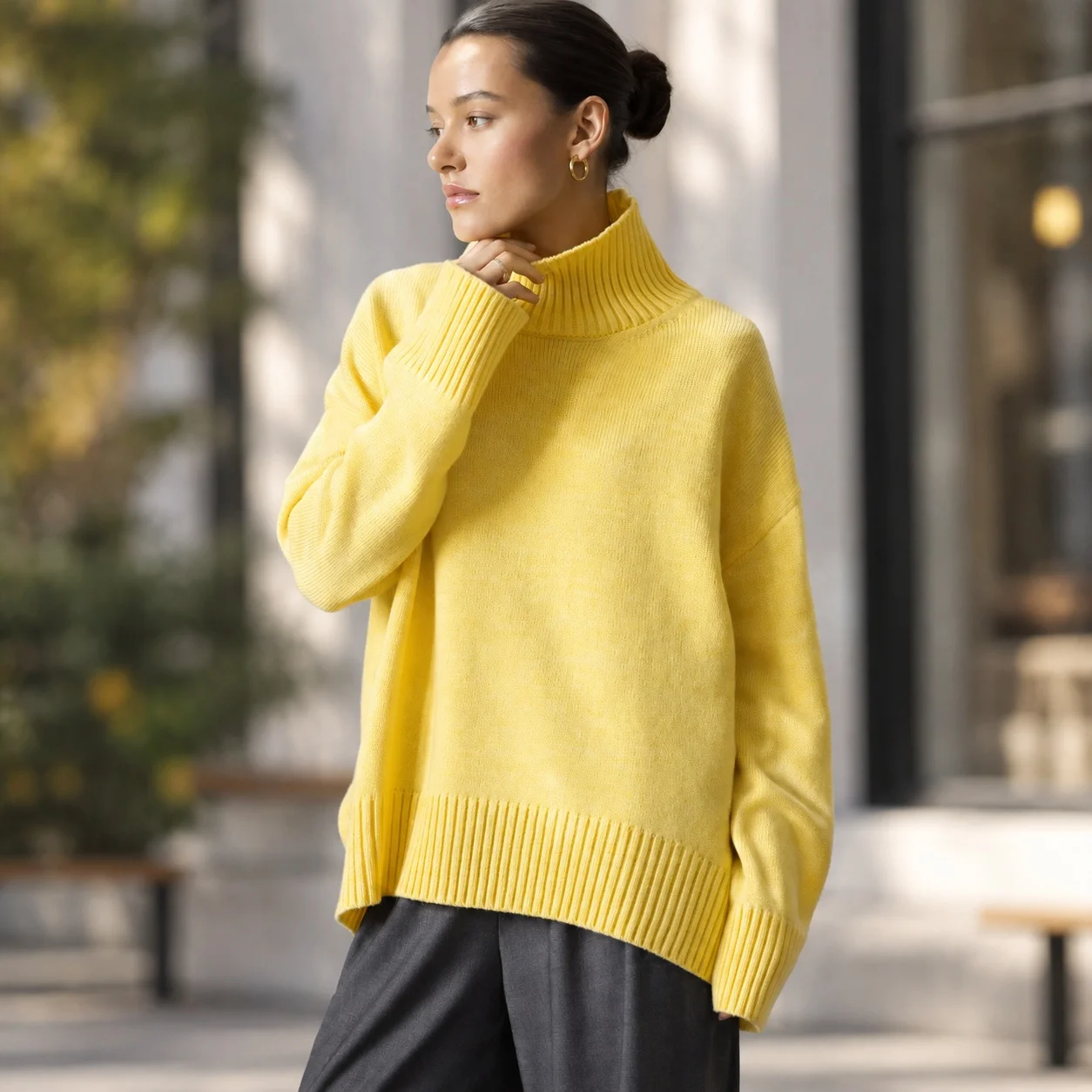 Loose Fit Sweaters Pullover Regular Length Japanese and Korean Casual with Regular Sleeve Long Sleeve Turtleneck Women Sweater