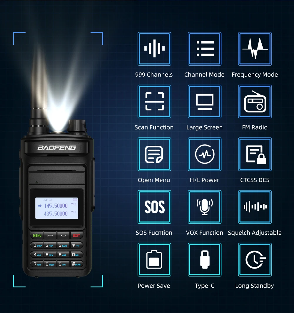 Imagem -05 - Baofeng Uv-999 Promax Walkie Talkie de Longo Alcance Dual Band Portátil cb Ham Radio Transceptor fm Rádio em Dois Sentidos Uv5r Uv13 10w 2023