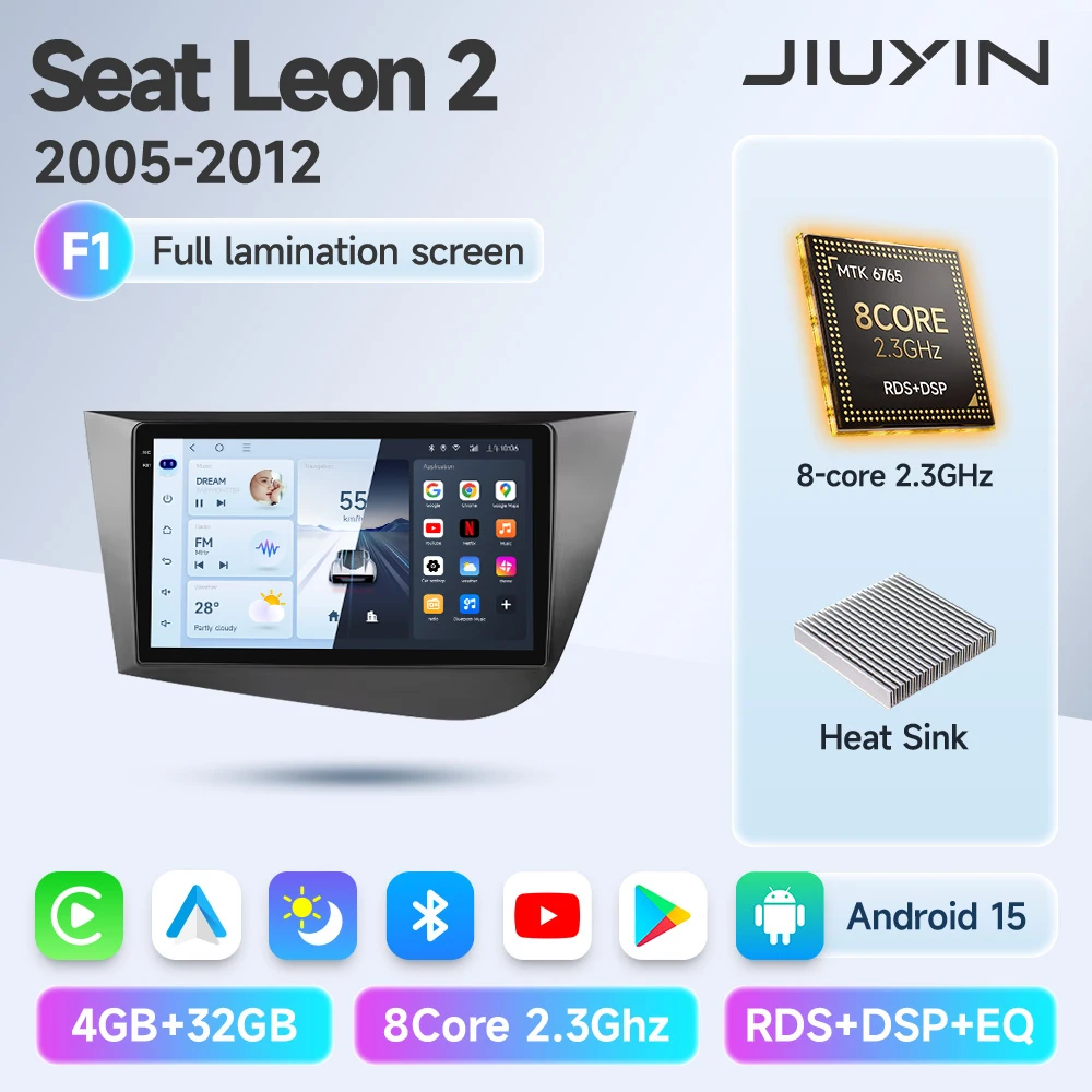 JIUYIN 2Din Autoradio Multimedia Speler Voor Seat Leon 2 MK2 2005-2012 Android 13 4G GPS WIFI Navigatie Stereo Head Unit Carplay