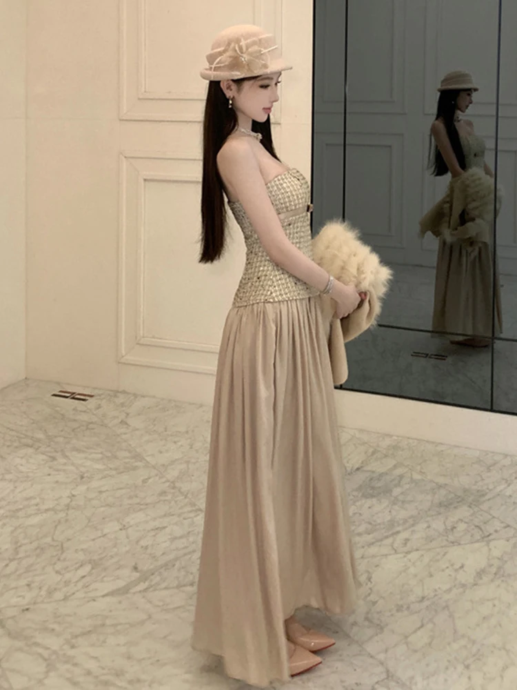 새로운 여성 시크 섹시 체스트 랩 슬림 맥시 롱 드레스 우아한 여성 정장 칵테일 파티 드레스 빈티지 패션 의류