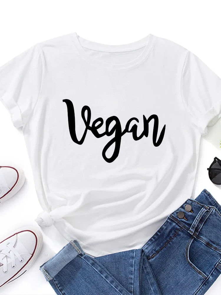 Vegan Letter Print Women T Shirt Short Sleeve O Neck Loose Women Tshirt Ladies Tee Shirt Tops Clothes Camisetas Mujer