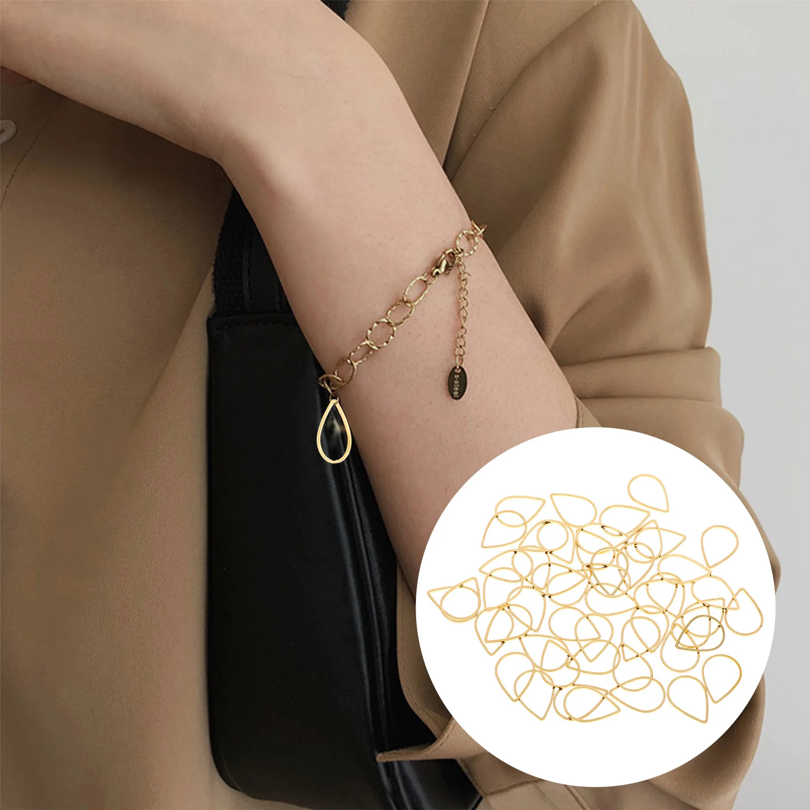 

50Pcs Waterdrop Pendant Copper Rings Hollow Design DIY Earrings Necklace Jewelry Making Charms Open Bezel Bulk Jewelry Findings