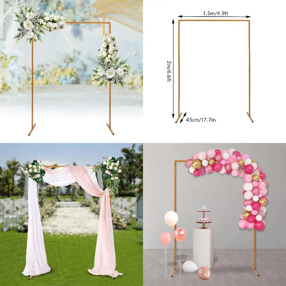 New 6.5 x 4.9ft Square Backdrop Stand Gold Balloon Arch Stand Wedding Arch with Bases Garden Outdoor Indoor Party Decor