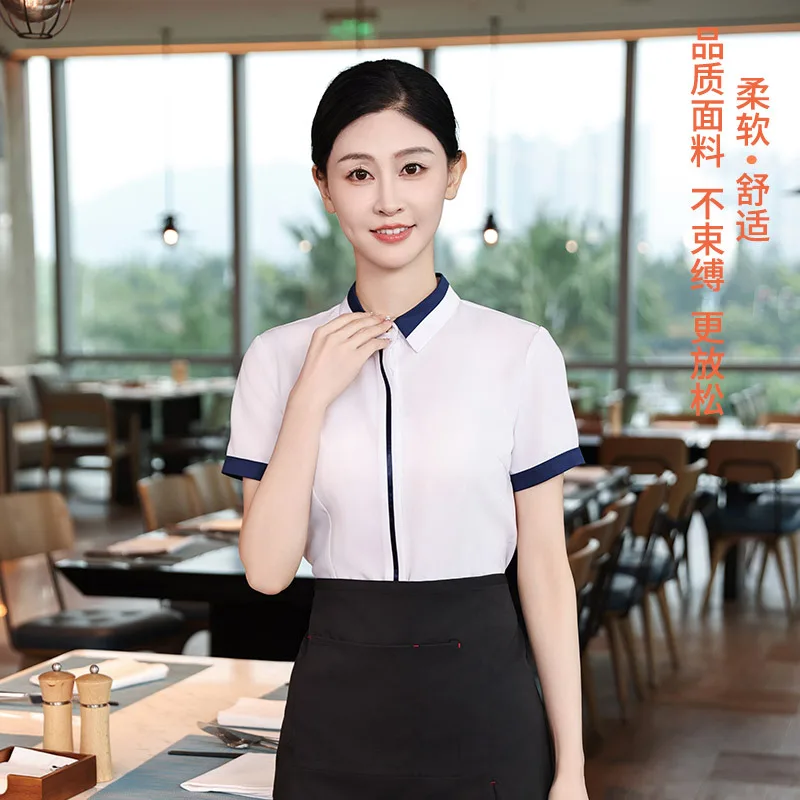

Western Restaurant Coffee Shop Waiter Work Uniform Short Sleeve Summer Outfit Cake Shop Bakery Steakhouse Employee Shirt for Wom