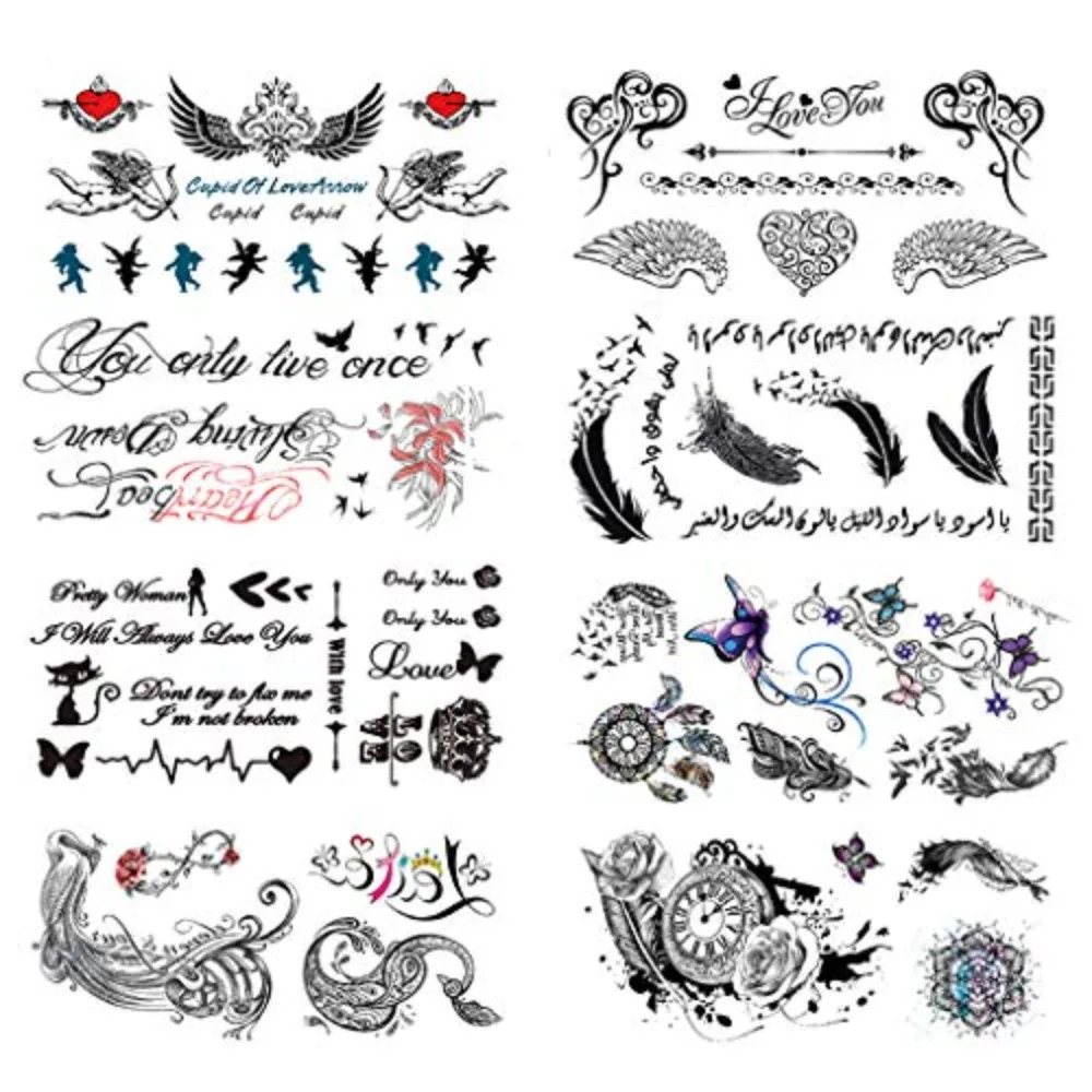 

8 листов, сексуальная черная временная татуировка для женщин, сексуальная прикрывающаяся макияж, поддельная татуировка, боди-арт, наклейка, отличные татуировки