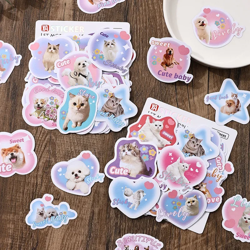 60sheet Sweet Chic Korean Cat Puppy Sticker Kawaii Cartoon Anime Kitten Dog Scrapbook Journal Sticker Guitar Stationery Sticker