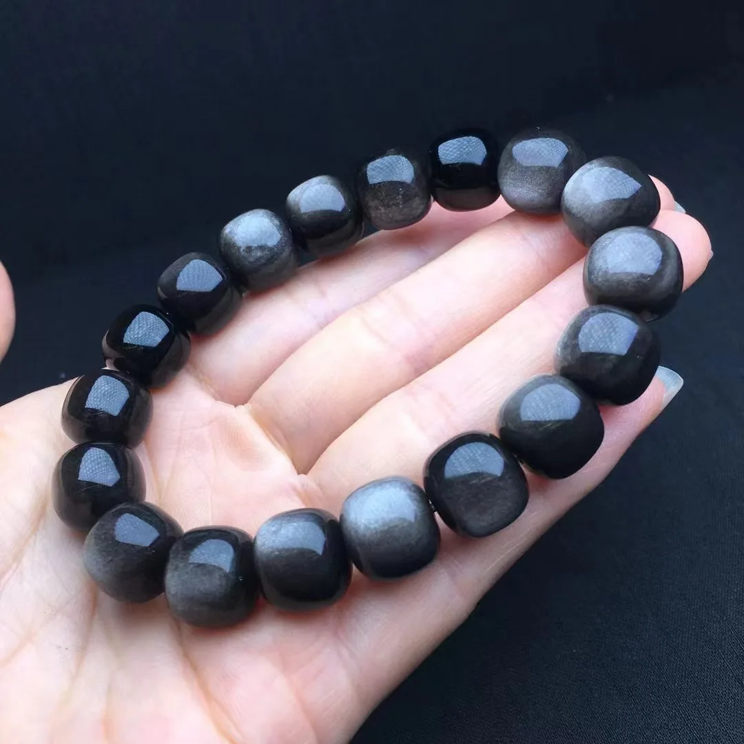 Unit One Bracelet Hot Selling 12mm Natural Silver Obsidian Crystal Healing Old Type Bead Bracelet Special For Jewelry Gift