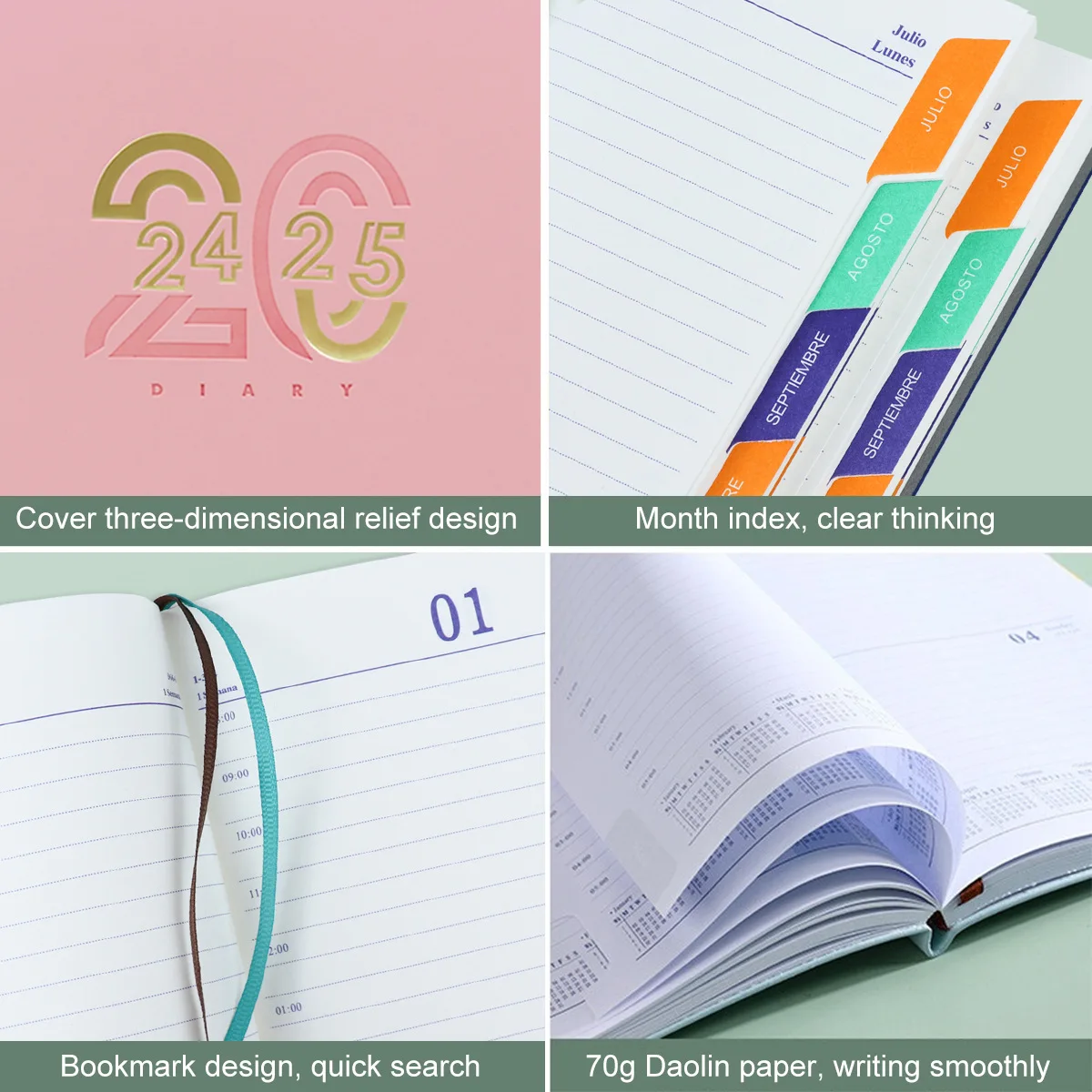 2024-2025 Planner Notebook Monthly Calendar Diary Schedule Soft Leather Paper for Office School Stationery Supplies