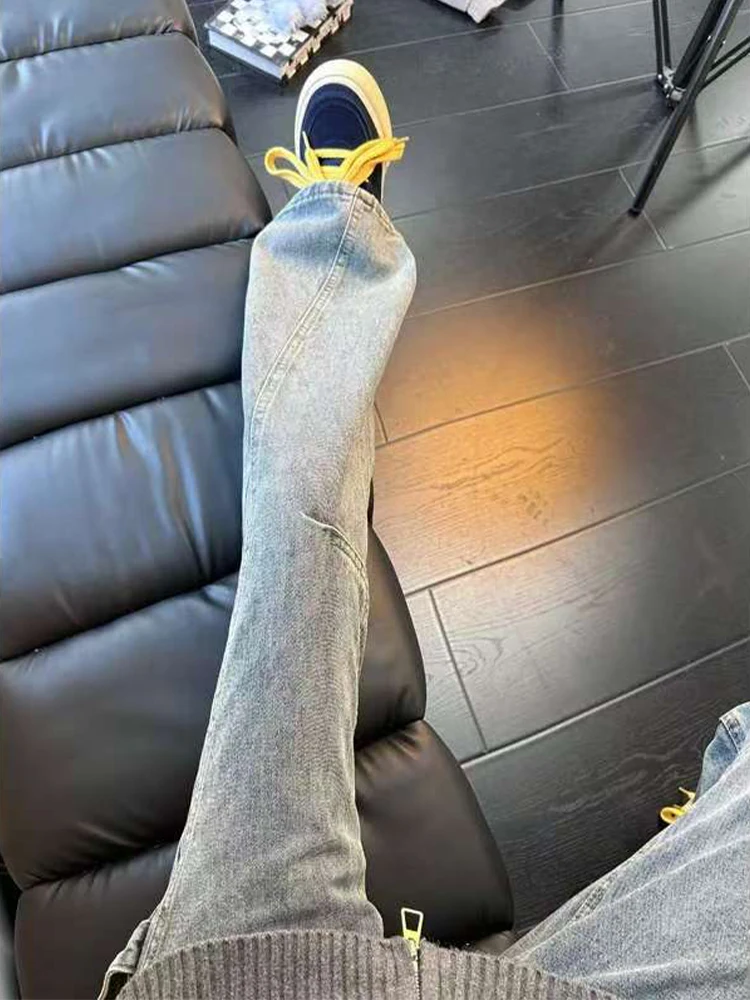 

American Retro Knife Jeans Men's Winter Cleanfit Workwear Straight Fit Micro Flare Pants Youthful ular Daily Wear