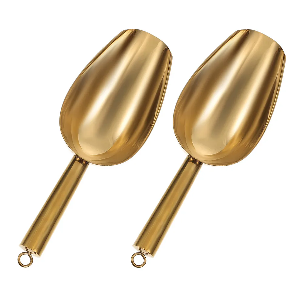 2Pcs Stainless Steel Ice Scooper Smooth Surface with Hook for Easy Hanging Ideal for Ice Cubes Dry Goods Flour Grain Scoop