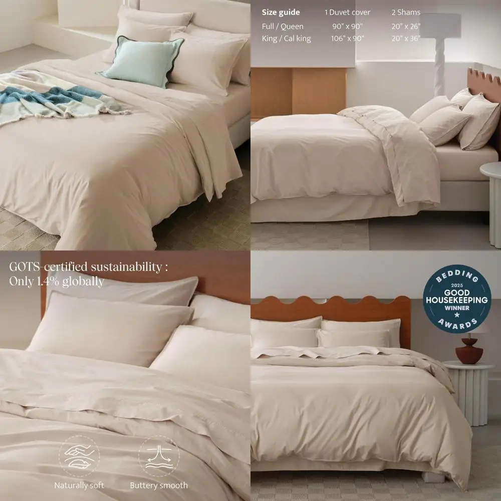 

Комплект пододеяльников King Size из органического хлопка — мягкое постельное белье из 3 предметов, сатиновое плетение 300 нитей, роскошное качество отеля, GOTS Certi