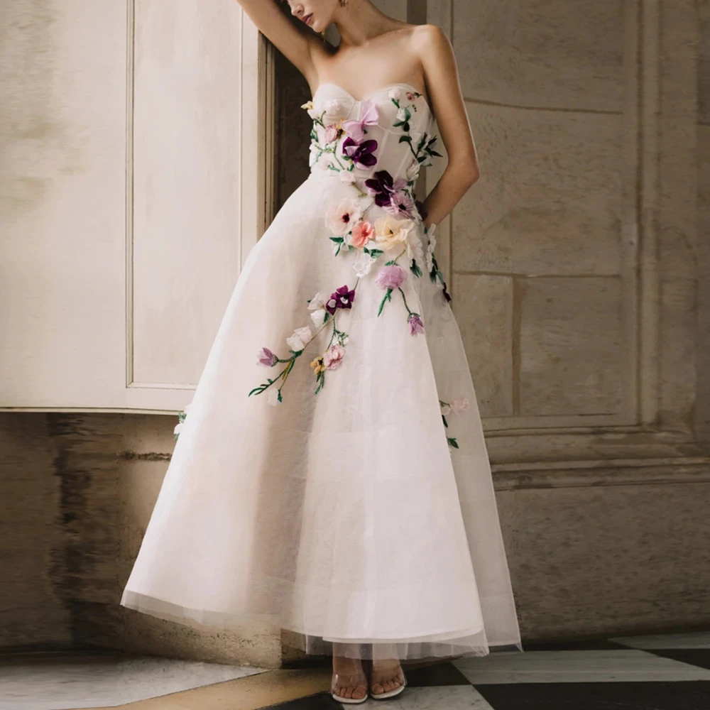 3D Flowers Backless A-line Evening Dresses Off-shoulder Sleeveless Dress Exquisite High Quality Prom Party Gowns for Customized image 4
