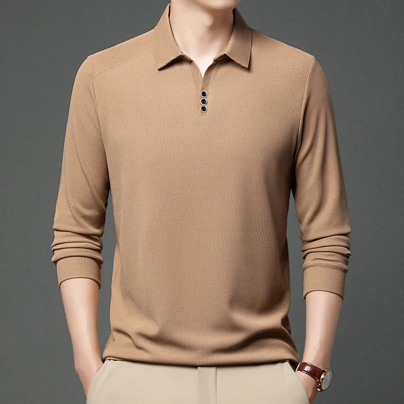 

High Quality Brand Long Sleeve Men's Polo Shirt Autumn Fashion Customization High-end Slim Fit Top Casual Business T-shirt