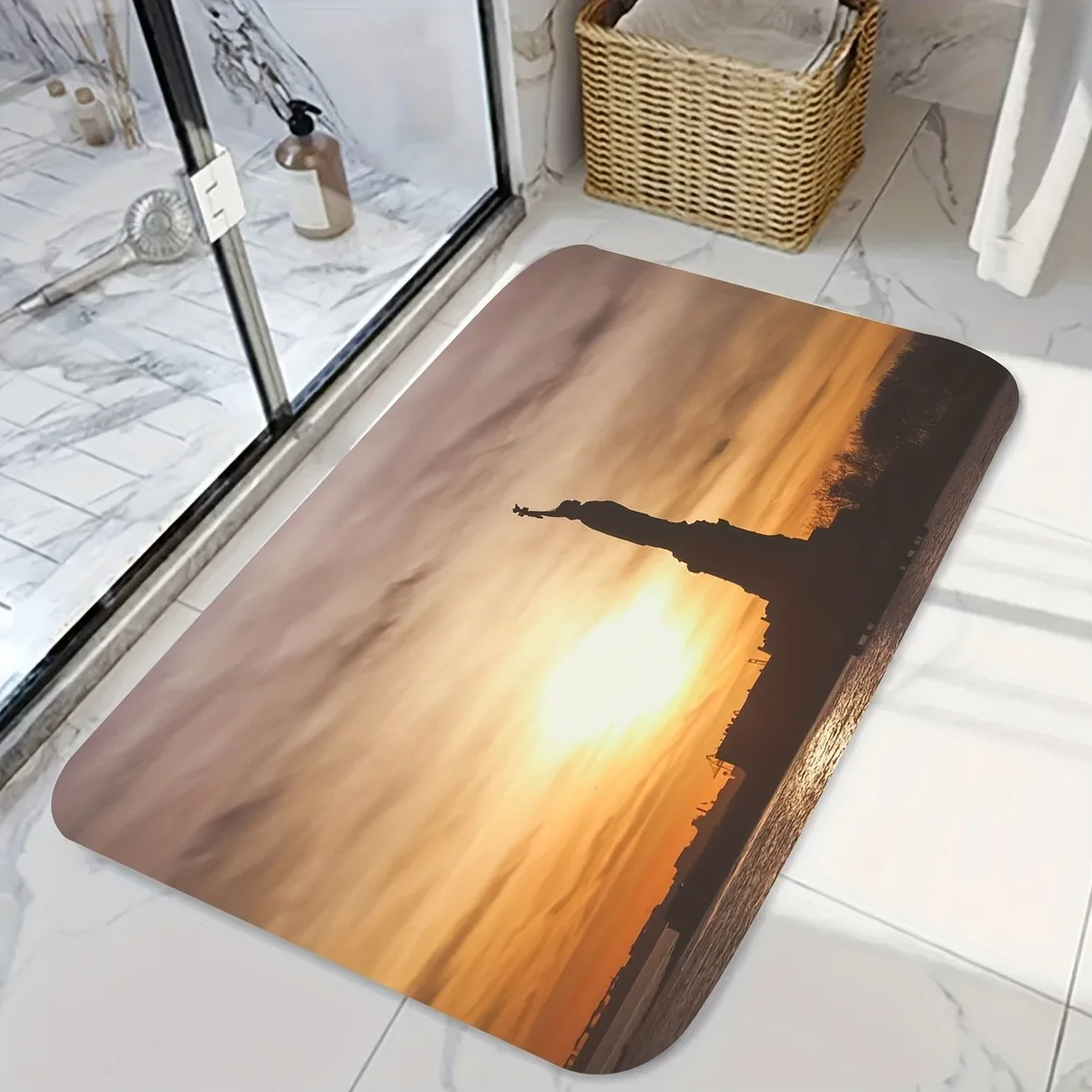 

1PC Statue of Liberty Sunset Kitchen Rug Non-Slip Door Mat Pop design Bathroom Rug Bath Mat Carpet for Home Sink Laundry Decor