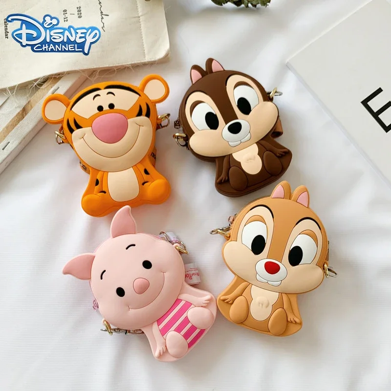 Disney Anime Piglet Tigger Chip \'n\' Dale Squirrel Brothers Children Bag Silicone Bag Diagonal Bag Coin Purse for Kids Gift Toy