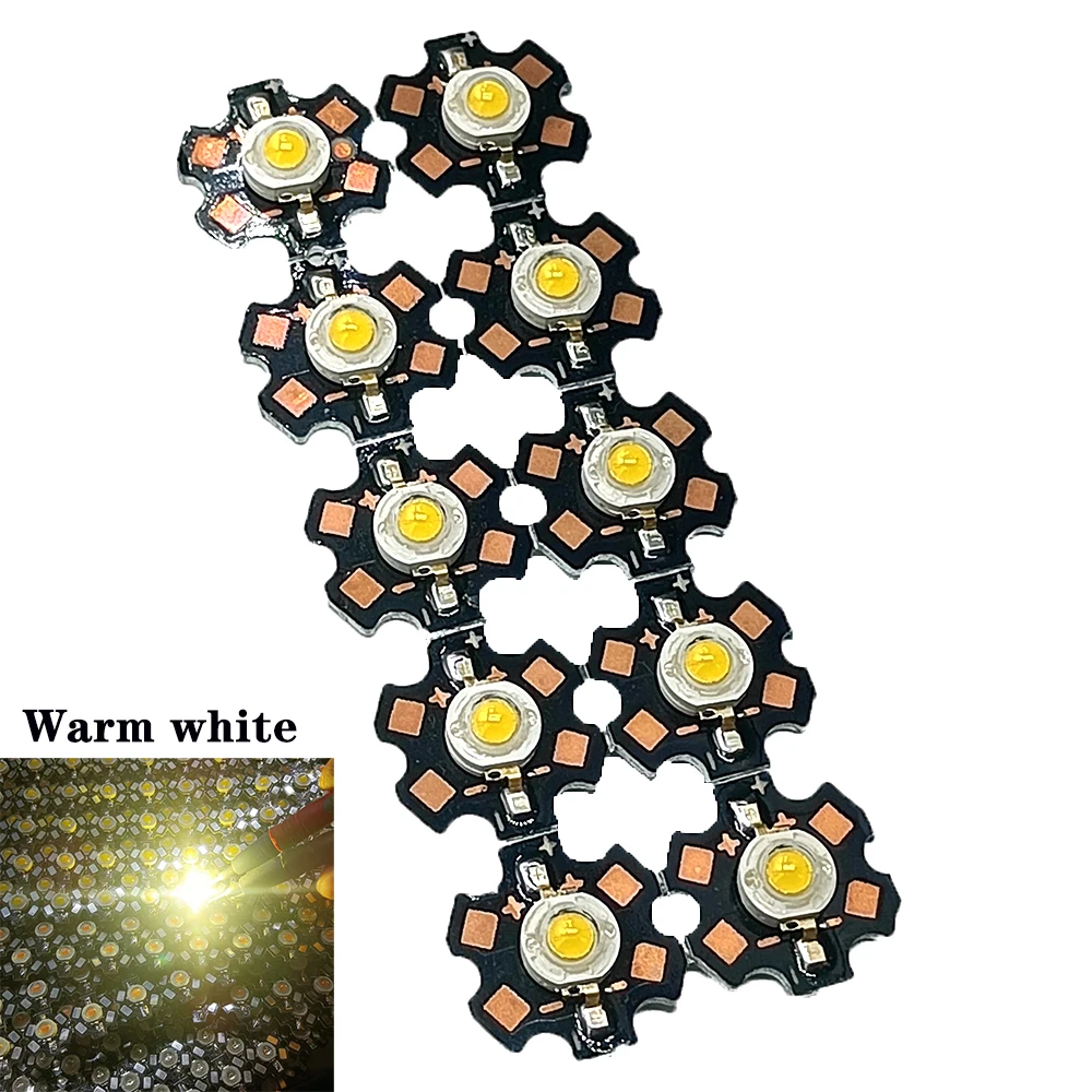 10X 20mm 3V 1W 3W High Power Chip Light Bead White Red Blue Green Led Beads Emitter LED Bulb Diodes Lamp with Star Min Heatsink