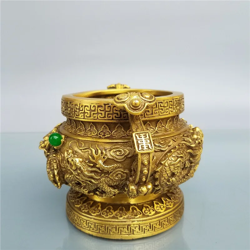 treasure bowl, , brass nine-dragon incense , Ruyi ear-shaped , home worship burner, incens