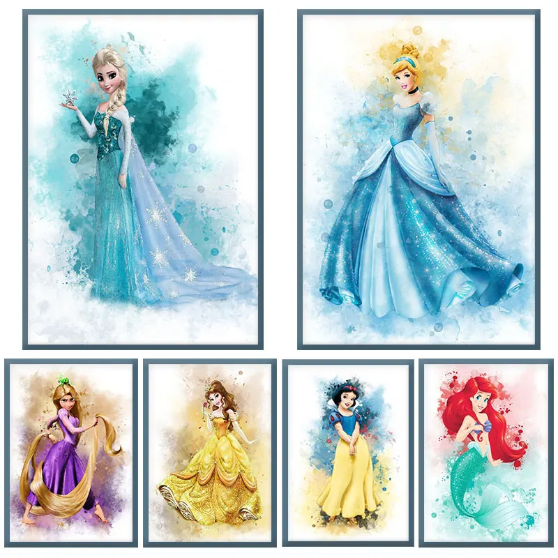 Disney Cartoon Princess Poster Figure Sleeping Beauty Elsa White Kraft Paper Art Picture Mural Wall Prints Kids Room Decor Gift