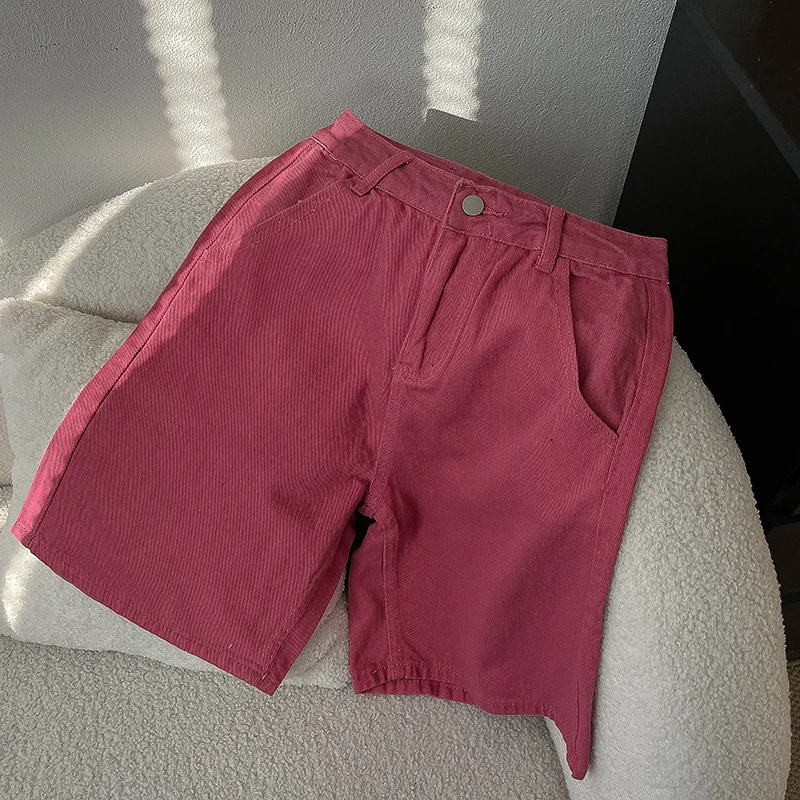 

Summer New Women Knee-length Denim Shorts Fashion High Waist Loose Wide Leg Shorts Casual Versatile Candy Color Jean Short Pants