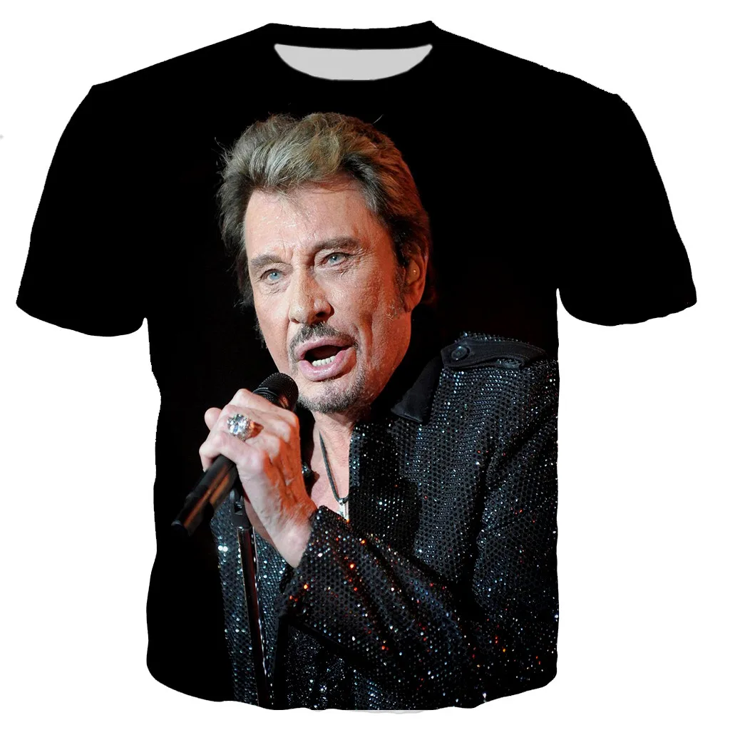 Summer Johnny Hallyday Men\'s and Women\'s T-shirts French singer Elegary 3D printed street clothing casual fashion oversized